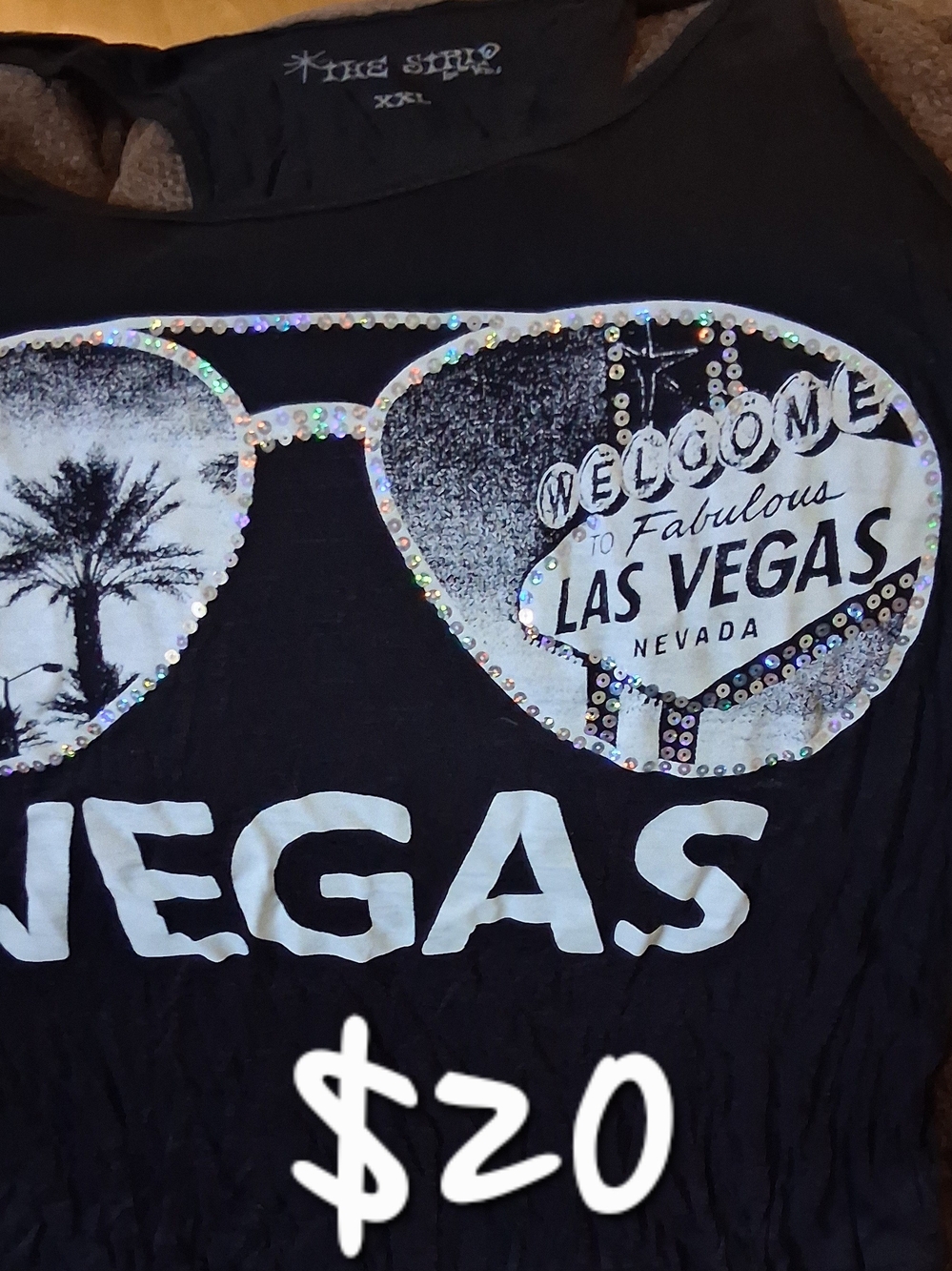 Black Las Vegas Sequin Graphic Tank Top